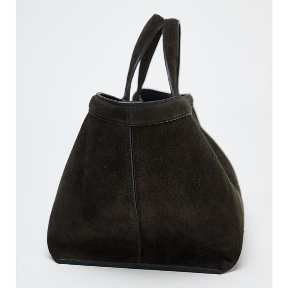 SOLD.   Zara Charcoal Genuine Elongated Suede shopper bag tote row-coded - Picture 5 of 9